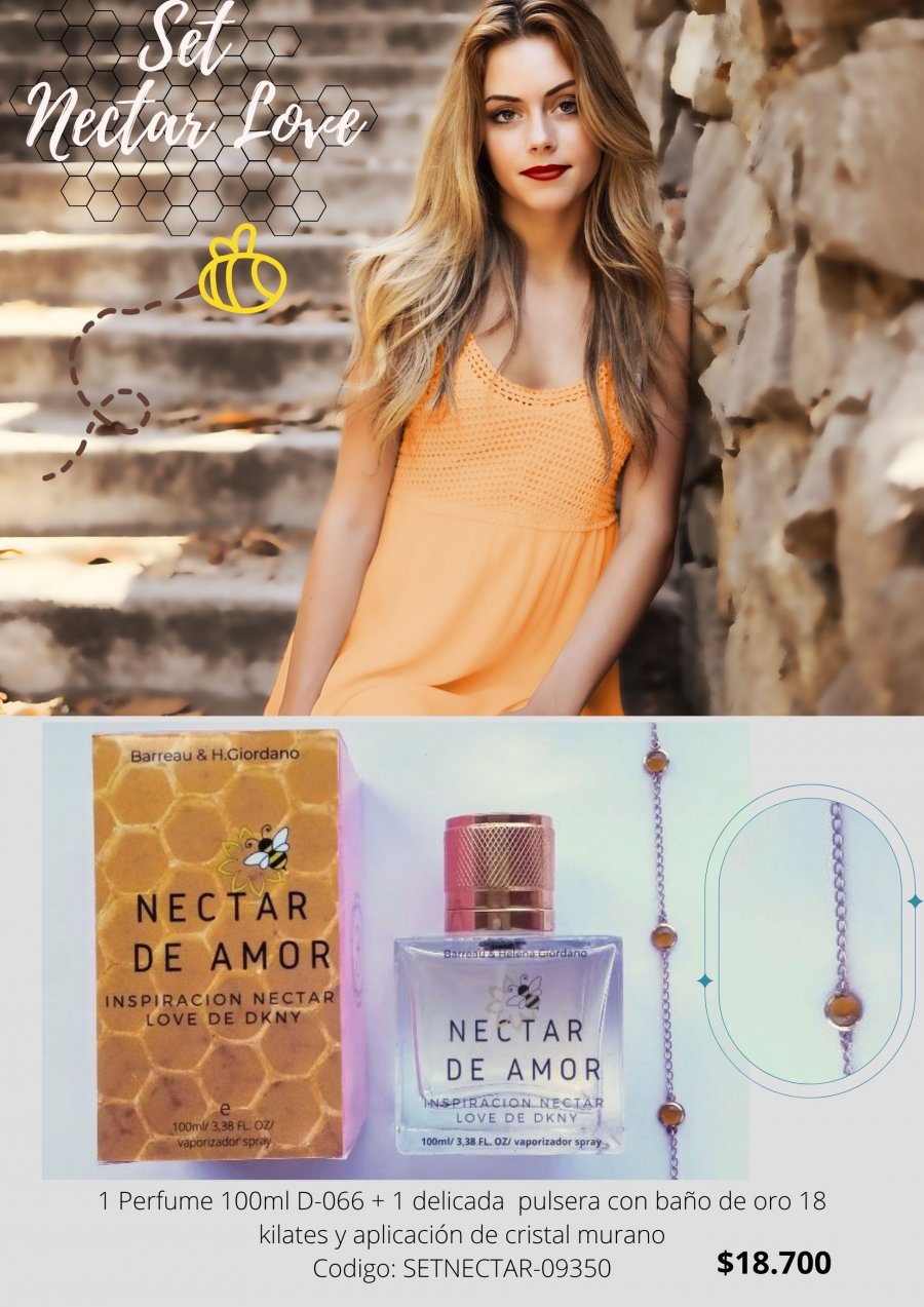 Perfumes Barreau Limitada: SET ”NECTAR LOVE” 1 PERFUME D66 DE 100ML + 1  PULSERA BAÑO DE ORO