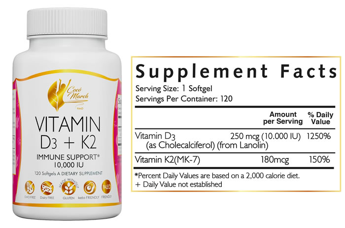 Vitamin D3 + K2 10000 IU 120 Softgels