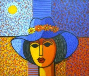 Cndido Bid-El sombrero azul con flores anaranjadas