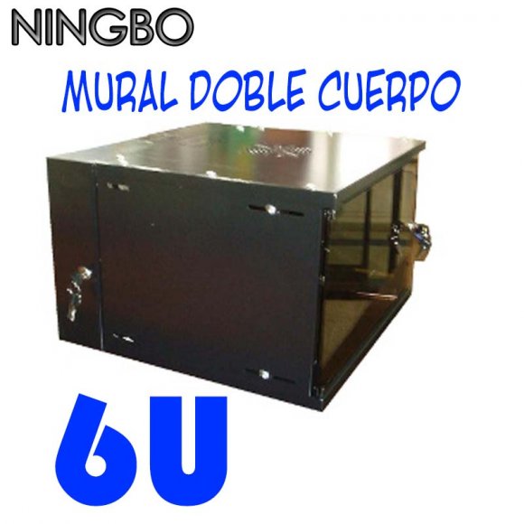 Ningbo 6U 550604100, RACK MURAL 6U DOBLE CUERPO (PIVOTANTE) METALICO ALTO: 325 MM; ANCHO: 525 MM; PROF.: 500 MM, PUERTA DE VIDRIO TEMPLADO AHUMADO CON CHAPA, INCLUYE  UN  GRUPO  DE FIJACIN  +  LLAVE   ALLEN