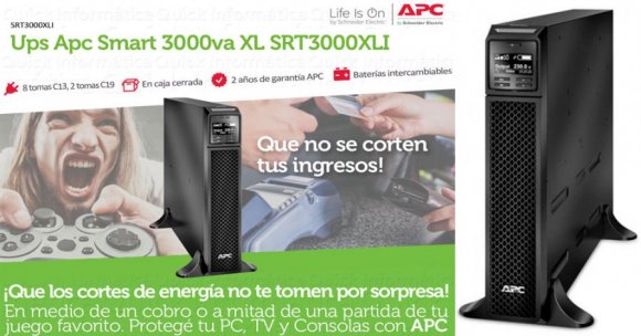 APC SRT3000XLI, SMART UPS ON-LINE APC SRT 3000 VA, PANTALLA LCD, 230V, 2700W