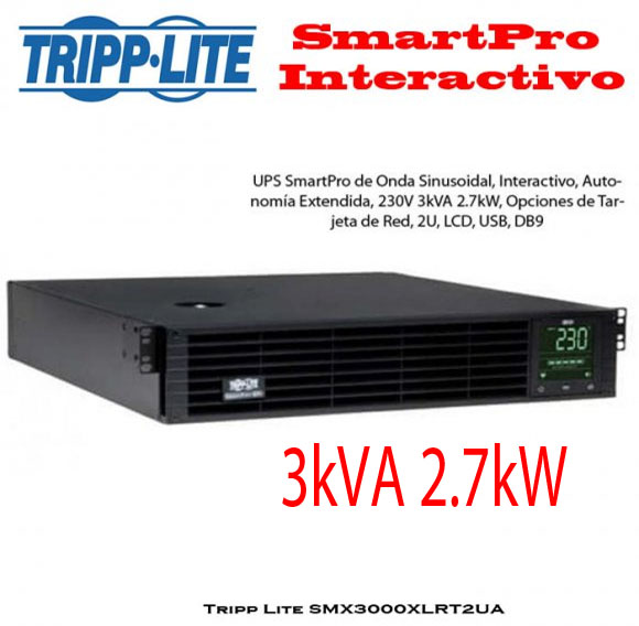 Tripp Lite UPS SmartPro SMX3000XLRT2UA, de Onda Sinusoidal, Interactivo, Autonoma Extendida, 230V 3kVA 2.7kW, Opciones de Tarjeta de Red, 2U, LCD, USB, DB9