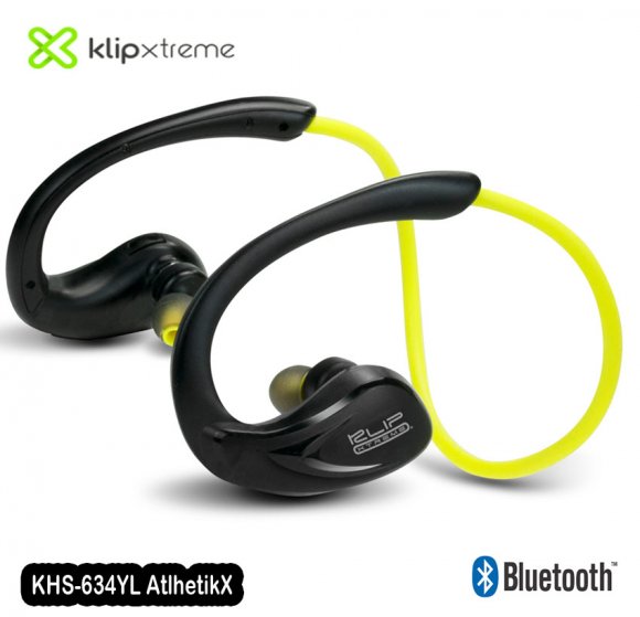 KlipXtreme KHS-634YL AtlhetikX, AUDFONOS DEPORTIVOS CON MICRFONO BLUETOOTH (NEGRO/AMARILLO), Compatible con Bluetooth, Reproduccin de 8 horas, Reduccin ruido CVC, Emparejamiento de mltiples dispositivos, Resistente al sudor