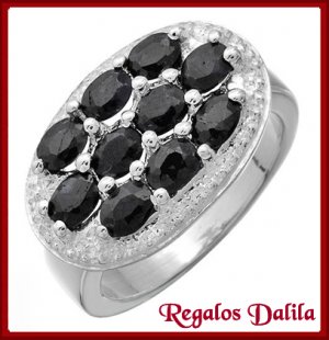Anillo Plata Rodinada Zafiros Naturales