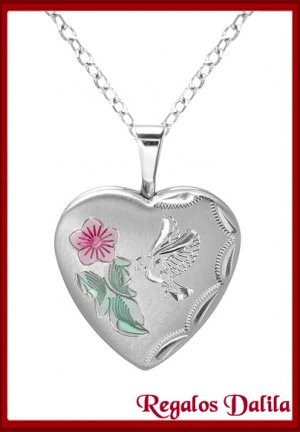 Relicario Plata Rodinada Corazón Paloma