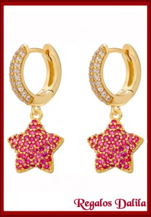 Argollas Pav Rub Estrellas C/Cristales