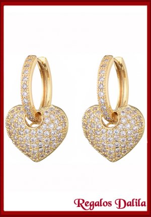 Aros Argollas Corazn C/Cristales Gold