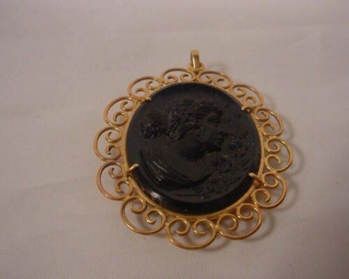 Antique Cameo Mourning Pendant Gold 18 Black Vulcanite ?